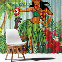 Hawaii Lei Day Window Curtain Hula Girl With Tropical Forest