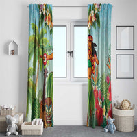 Hawaii Lei Day Window Curtain Hula Girl With Tropical Forest