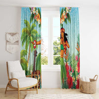 Hawaii Lei Day Window Curtain Hula Girl With Tropical Forest