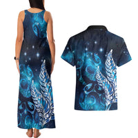 New Zealand Matariki Couples Matching Tank Maxi Dress and Hawaiian Shirt Maori Koru Mix Silver Fern