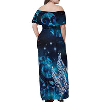 New Zealand Matariki Off Shoulder Maxi Dress Maori Koru Mix Silver Fern
