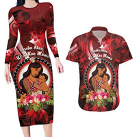 Personalised New Zealand Mother's Day Couples Matching Long Sleeve Bodycon Dress and Hawaiian Shirt I Love You Mom