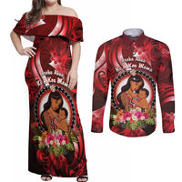 Personalised New Zealand Mother's Day Couples Matching Off Shoulder Maxi Dress and Long Sleeve Button Shirt I Love You Mom