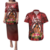 Personalised New Zealand Mother's Day Couples Matching Puletasi and Hawaiian Shirt I Love You Mom DT04 Red - Polynesian Pride