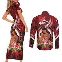 Personalised New Zealand Mother's Day Couples Matching Short Sleeve Bodycon Dress and Long Sleeve Button Shirt I Love You Mom DT04 - Polynesian Pride