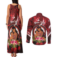 Personalised New Zealand Mother's Day Couples Matching Tank Maxi Dress and Long Sleeve Button Shirt I Love You Mom DT04 - Polynesian Pride