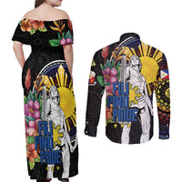 Filipinos Lapu-Lapu Hero Philippines Couples Matching Off Shoulder Maxi Dress and Long Sleeve Button Shirt Hibiscus Flowers Style