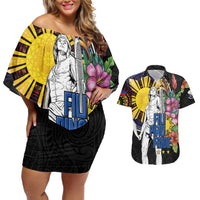 Filipinos Lapu-Lapu Hero Philippines Couples Matching Off Shoulder Short Dress and Hawaiian Shirt Hibiscus Flowers Style