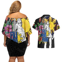 Filipinos Lapu-Lapu Hero Philippines Couples Matching Off Shoulder Short Dress and Hawaiian Shirt Hibiscus Flowers Style