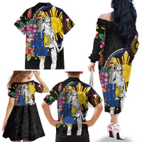 Filipinos Lapu-Lapu Hero Philippines Family Matching Off The Shoulder Long Sleeve Dress and Hawaiian Shirt Hibiscus Flowers Style