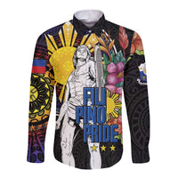 Filipinos Lapu-Lapu Hero Philippines Long Sleeve Button Shirt Hibiscus Flowers Style