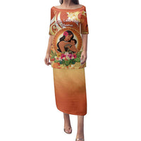 Personalised Tonga Mother's Day Family Matching Puletasi and Hawaiian Shirt I Love You Mom DT04 Mom's Dress Orange - Polynesian Pride