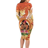 Personalised Tonga Mother's Day Long Sleeve Bodycon Dress I Love You Mom