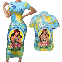 Personalised Fiji Mother's Day Couples Matching Short Sleeve Bodycon Dress and Hawaiian Shirt I Love You Mom