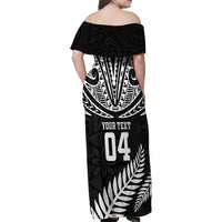 Custom New Zealand Rugby Family Matching Off Shoulder Maxi Dress and Hawaiian Shirt Silver Fern Maori Pattern