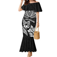 Custom New Zealand Rugby Mermaid Dress Silver Fern Maori Pattern