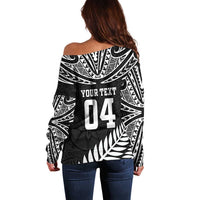 Custom New Zealand Rugby Off Shoulder Sweater Silver Fern Maori Pattern