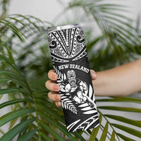 Custom New Zealand Rugby Skinny Tumbler Silver Fern Maori Pattern