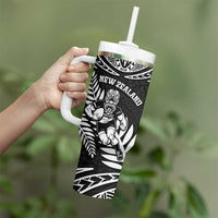 Custom New Zealand Rugby Tumbler With Handle Silver Fern Maori Pattern
