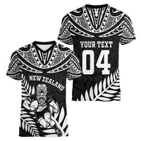 Custom New Zealand Rugby Women V-Neck T-Shirt Silver Fern Maori Pattern
