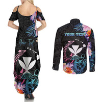 Personalised Hawaii Couples Matching Summer Maxi Dress and Long Sleeve Button Shirt Kanaka Maoli With Fish Hook
