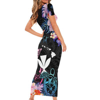 Personalised Hawaii Family Matching Short Sleeve Bodycon Dress and Hawaiian Shirt Kanaka Maoli With Fish Hook