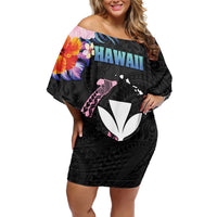 Personalised Hawaii Off Shoulder Short Dress Kanaka Maoli With Fish Hook