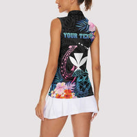 Personalised Hawaii Women Sleeveless Polo Shirt Kanaka Maoli With Fish Hook