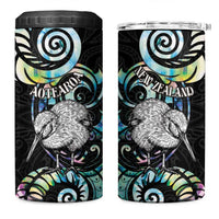 New Zealand Kiwi Bird 4 in 1 Can Cooler Tumbler Silver Fern Koru Paua Shell