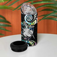 New Zealand Kiwi Bird 4 in 1 Can Cooler Tumbler Silver Fern Koru Paua Shell