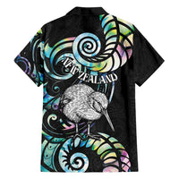 New Zealand Kiwi Bird Family Matching Off Shoulder Maxi Dress and Hawaiian Shirt Silver Fern Koru Paua Shell