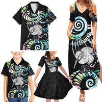 New Zealand Kiwi Bird Family Matching Summer Maxi Dress and Hawaiian Shirt Silver Fern Koru Paua Shell