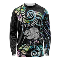New Zealand Kiwi Bird Long Sleeve Shirt Silver Fern Koru Paua Shell