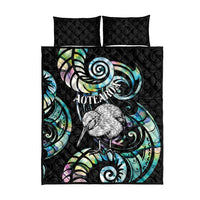 New Zealand Kiwi Bird Quilt Bed Set Silver Fern Koru Paua Shell