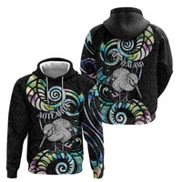 New Zealand Kiwi Bird Zip Hoodie Silver Fern Koru Paua Shell