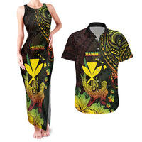 Personalised Hawaii Couples Matching Tank Maxi Dress and Hawaiian Shirt Kanaka Maoli With Hammerhead Shark