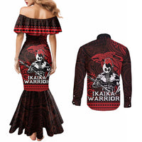 Hawaii Ikaika Warrior Couples Matching Mermaid Dress and Long Sleeve Button Shirt Hawaiian Tribal Tattoo
