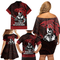 Hawaii Ikaika Warrior Family Matching Off Shoulder Short Dress and Hawaiian Shirt Hawaiian Tribal Tattoo
