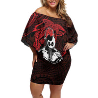 Hawaii Ikaika Warrior Off Shoulder Short Dress Hawaiian Tribal Tattoo