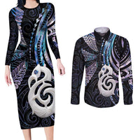 New Zealand Aotearoa Couples Matching Long Sleeve Bodycon Dress and Long Sleeve Button Shirt Maori Hei Manaia Purple Paua Shell DT04 Purple - Polynesian Pride