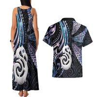New Zealand Aotearoa Couples Matching Tank Maxi Dress and Hawaiian Shirt Maori Hei Manaia Purple Paua Shell DT04 - Polynesian Pride