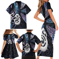 New Zealand Aotearoa Family Matching Short Sleeve Bodycon Dress and Hawaiian Shirt Maori Hei Manaia Purple Paua Shell DT04 - Polynesian Pride
