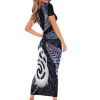 New Zealand Aotearoa Family Matching Short Sleeve Bodycon Dress and Hawaiian Shirt Maori Hei Manaia Purple Paua Shell DT04 - Polynesian Pride