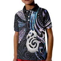 New Zealand Aotearoa Kid Polo Shirt Maori Hei Manaia Purple Paua Shell