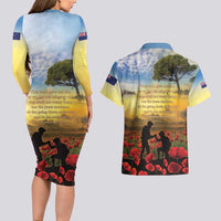 New Zealand ANZAC Day Couples Matching Long Sleeve Bodycon Dress and Hawaiian Shirt The Ode Remembrance And Poppy