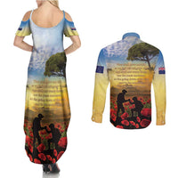 New Zealand ANZAC Day Couples Matching Summer Maxi Dress and Long Sleeve Button Shirt The Ode Remembrance And Poppy