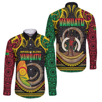 Vanuatu Language Week Family Matching Off Shoulder Short Dress and Hawaiian Shirt Boar Tusk Warrior Tribal Floral Pattern DT05 Dad's Shirt - Long Sleeve Black - Polynesian Pride