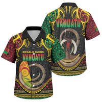 Vanuatu Language Week Family Matching Off Shoulder Short Dress and Hawaiian Shirt Boar Tusk Warrior Tribal Floral Pattern DT05 Son's Shirt Black - Polynesian Pride