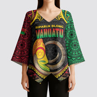 Vanuatu Language Week Kimono Sleeve Blouse Boar Tusk Warrior Tribal Floral Pattern