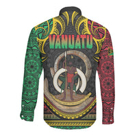 Vanuatu Language Week Long Sleeve Button Shirt Boar Tusk Warrior Tribal Floral Pattern DT05 - Polynesian Pride